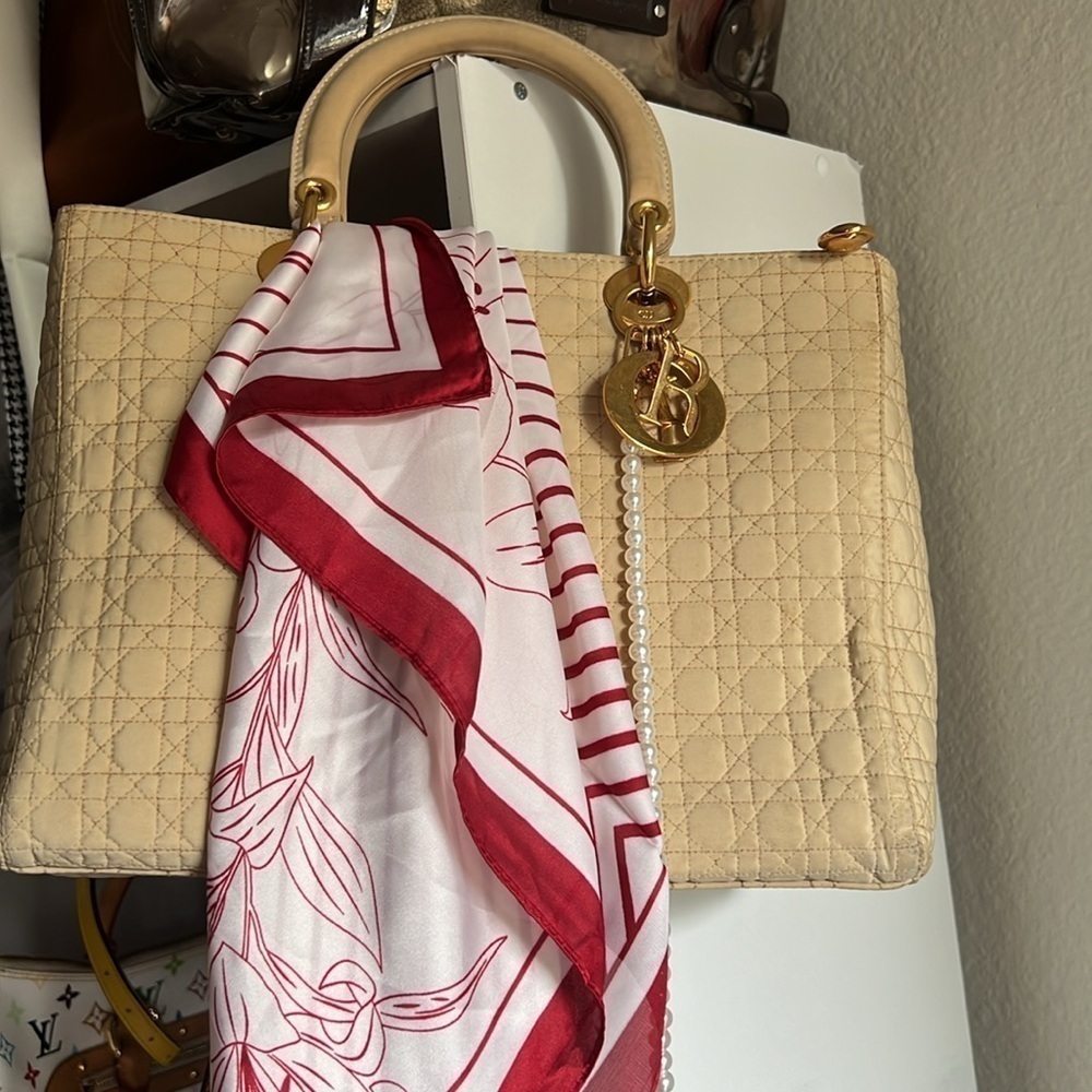 Christian dior Lady Dior Cannage Cream/off nylon quilted beige Handbag - Picture 11 of 13